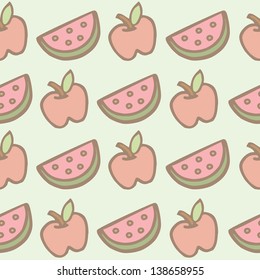 Seamless pattern of apple and watermelon cartoon, Vector illustration