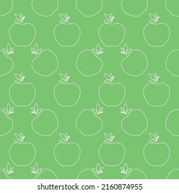 Seamless pattern with apple. White flat icon apple slice on color background. Linear icon fruit set. Modern design for print on fabric, wrapping paper, wallpaper, packaging. Vector illustration