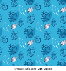 Seamless pattern with apple.Apple,blue,leaf.