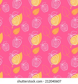 Seamless pattern with apple.Apple,pink,leaf.