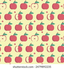 Seamless pattern with apples in  cartoon style. Apple vector. Perfect for baby's clothing design. Home textiles, greeting card design, fabric print, cover design, wallpaper and wrapping paper design.