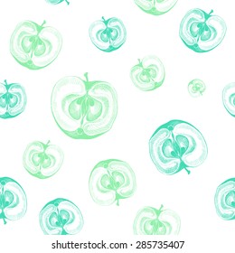 Seamless pattern with apples cut in half