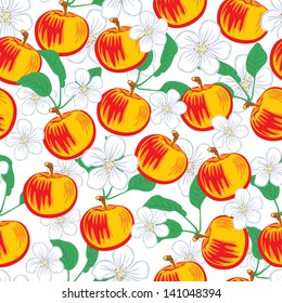 Seamless pattern with apples and flower