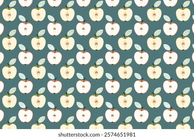Seamless pattern with apples. Half slice apple vector illustration in flat style.