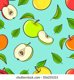 seamless pattern with apples and leaves 2