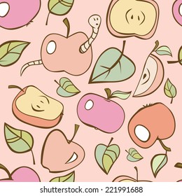 Seamless pattern with apples and leaves