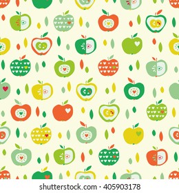 seamless pattern with apples and leaves