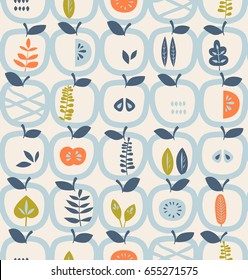 seamless pattern with apples and leaves