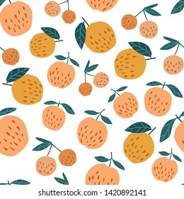 Seamless pattern with apples and leaves. Cute apples background. Design for fabric, textile print, wrapping paper, children textile. Vector illustration