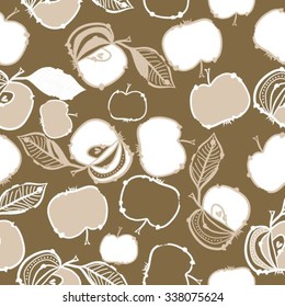 Seamless    pattern  of apples, leaves, ellipses, spots, hole. Hand drawn.