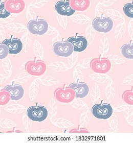 
Seamless pattern of apples and leaves in pastel colors. Vector illustration in a flat style.
