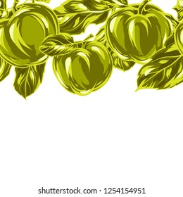 Seamless pattern with apples and leaves. Stylized hand drawn fruits.