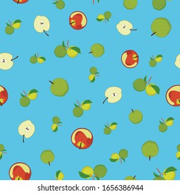 Seamless pattern with apples on blue background