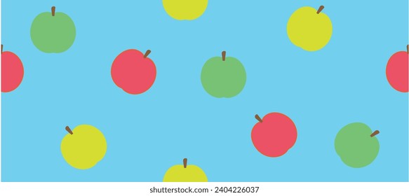 seamless pattern with apples on a blue background, template for wallpaper, cover, packaging, fabric