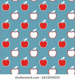 Seamless pattern with apples on blue background vector illustration