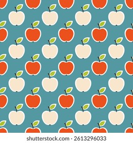 Seamless pattern with apples on blue background vector illustration