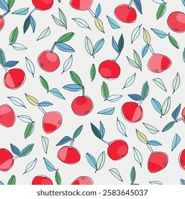 Seamless pattern with apples on a checkered tablecloth for kitchen, home decor, bedding. Healthy foods, veganism theme