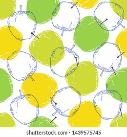 Seamless pattern with apples on white background. Fruits texture.It be perfect for fabric, wrapping, packaging, digital paper and more.