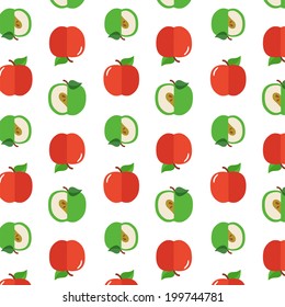 Seamless pattern with apples on the white background. Vector illustration. 