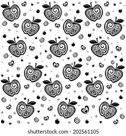 Seamless pattern with apples on the white background. Vector illustration. 