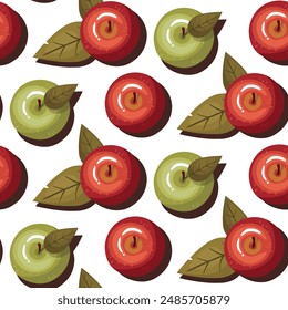 Seamless pattern with apples on white background. Vector