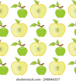 Seamless pattern with apples on the white background - Vector illustration. Seamless cute bright colorful retro apple pattern.
