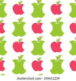 Seamless pattern with apples on the white background - Vector illustration. Seamless cute bright colorful retro apple pattern.