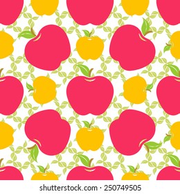Seamless pattern with apples on the white background - Vector illustration. Seamless cute bright colorful retro apple pattern.