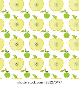Seamless pattern with apples on the white background - Vector illustration. Seamless cute bright colorful retro apple pattern.