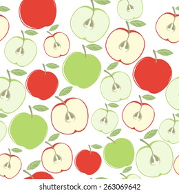 Seamless pattern with apples on the white background. Vector illustration.