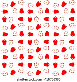 Seamless pattern with apples on white background. Sliced apple. Vector illustration