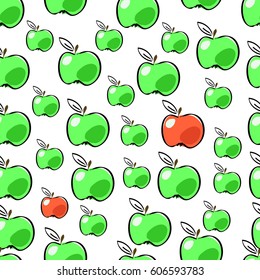 Seamless pattern with apples on the white background. Vector illustration.