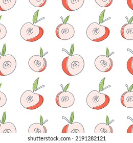 Nahtlose Muster Äpfel eine Linie gedruckter Küchenhintergrund. Vektorgrafik