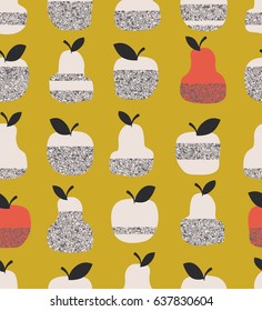 seamless pattern with apples, pears and leaves