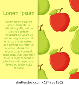 Seamless pattern with apples and pears on background. Half ripe apple and pear. Wallpaper, print, packaging, paper, modern textile design. 
