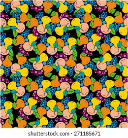 Seamless pattern with apples and pears on a black  background