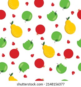 Seamless pattern with apples, pears and pomegranate