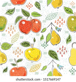 Seamless Pattern with apples and pears. Scandinavian Style. Vector Illustration