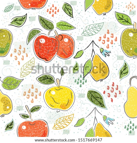Seamless Pattern with apples and pears. Scandinavian Style. Vector Illustration