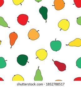 Seamless pattern of apples and pears. Vector illustration on a white background.