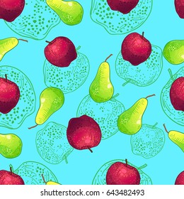 Seamless pattern with apples and pears, vector illustration