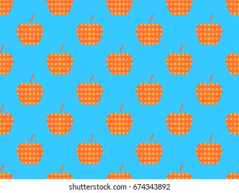 Seamless pattern with apples in pop art style with dots. Vector illustration