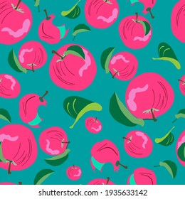 seamless pattern apples red apple slice green leaves