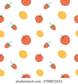 Patrón sin fisuras de manzanas, fresas y limones. Fondo afrutado lindo.