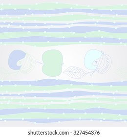 Seamless   pattern with apples  and stripes motif, spots,apples, leaves. Hand drawn.