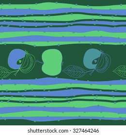 Seamless   pattern with apples  and stripes motif, spots,apples, leaves. Hand drawn.