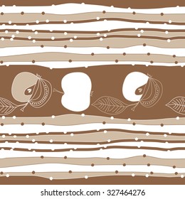 Seamless   pattern with apples  and stripes motif, spots,apples, leaves. Hand drawn.