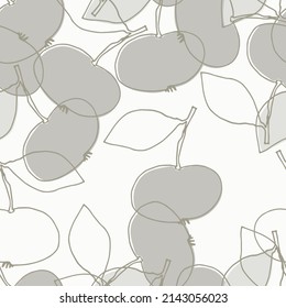 Seamless pattern with apples for surface design, posters, illustrations. Isolated elements on light-coloured background. Healthy foods, veganism theme