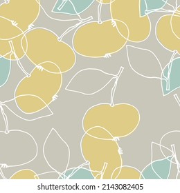 Seamless pattern with apples for surface design, posters, illustrations. Isolated elements on light-coloured background. Healthy foods, veganism theme