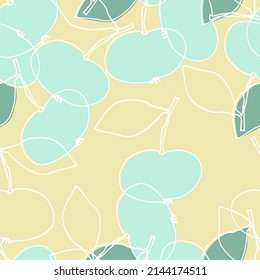 Seamless pattern with apples for surface design, posters, illustrations. Isolated elements on light-coloured background. Healthy foods, veganism theme